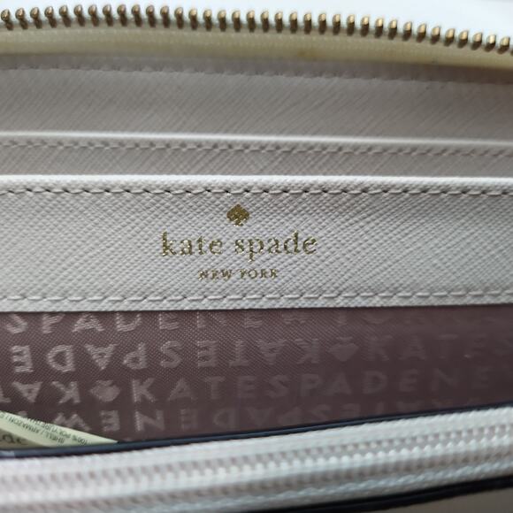 Kate Spade New York Colorblock Ivory Beige Leather Zip Around Credit Card Wallet - Picture 12 of 16